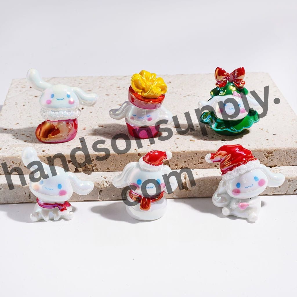 UV-Finish Festive Big-Eared Dog Character Series Christmas Theme Acrylic Beads, Random Mix