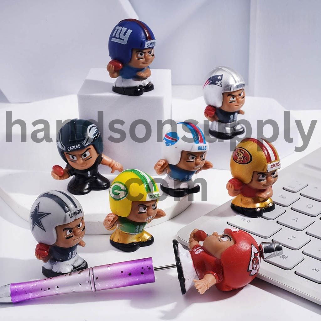 UV Coated American Football Player Figurine Pen Topper Acrylic Beads Jewelry Accessories, Height 40MM, Random Mix