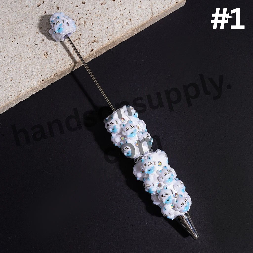 Cute Flying Squirrel Cartoon Character Beadable Clay Pens with AB Rhinestones, Blue & Purple Color Theme, Random Mix
