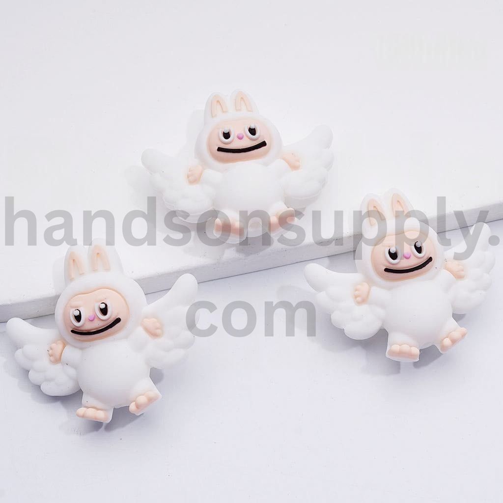 3D Pink White Cute Monster Doll with Wings Silicone Focal Beads