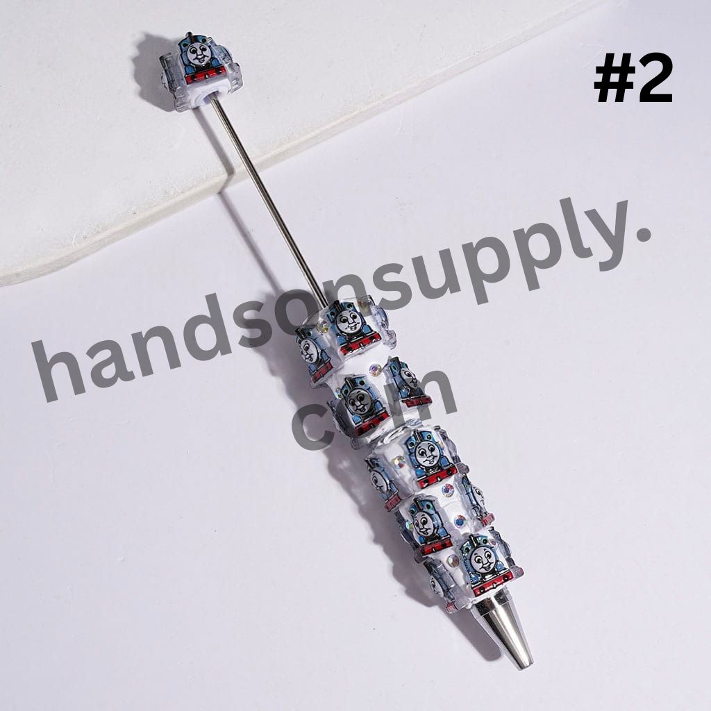 Cartoon Little Train Character Theme Beadable Clay Pens with AB Rhinestones, Multi Colors Random Mix