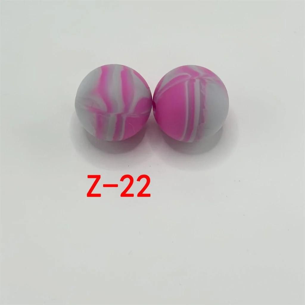Multicolor Abstract Marble Pattern Printed Silicone Beads with Swirls, 15mm