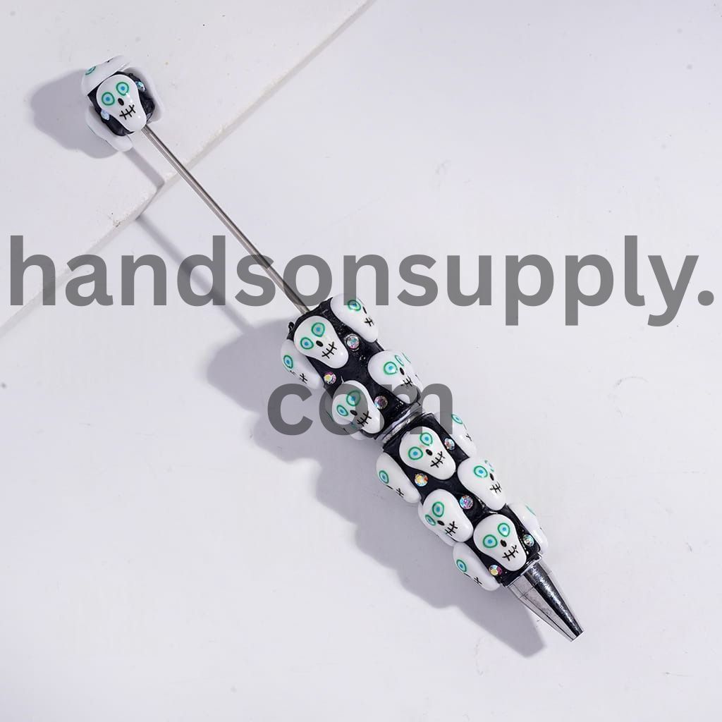 Halloween Skull & Ghost with AB Rhinestones Beadable Clay Pens Random Mix