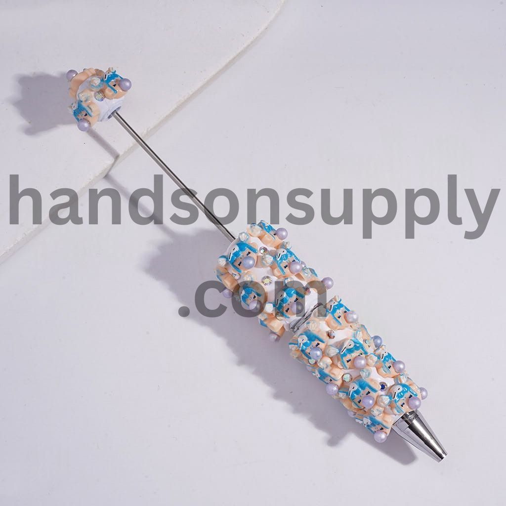 Cute Baby Girl Face Blowing Silver Bubble and AB Rhinestones Beadable Clay Pens