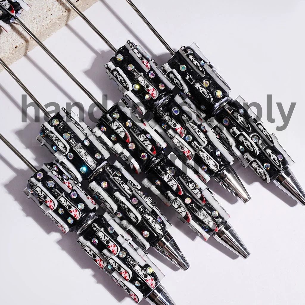 Spooky Horror Character with Knife, Red Liquid & AB Rhinestone Beadable Clay Pen
