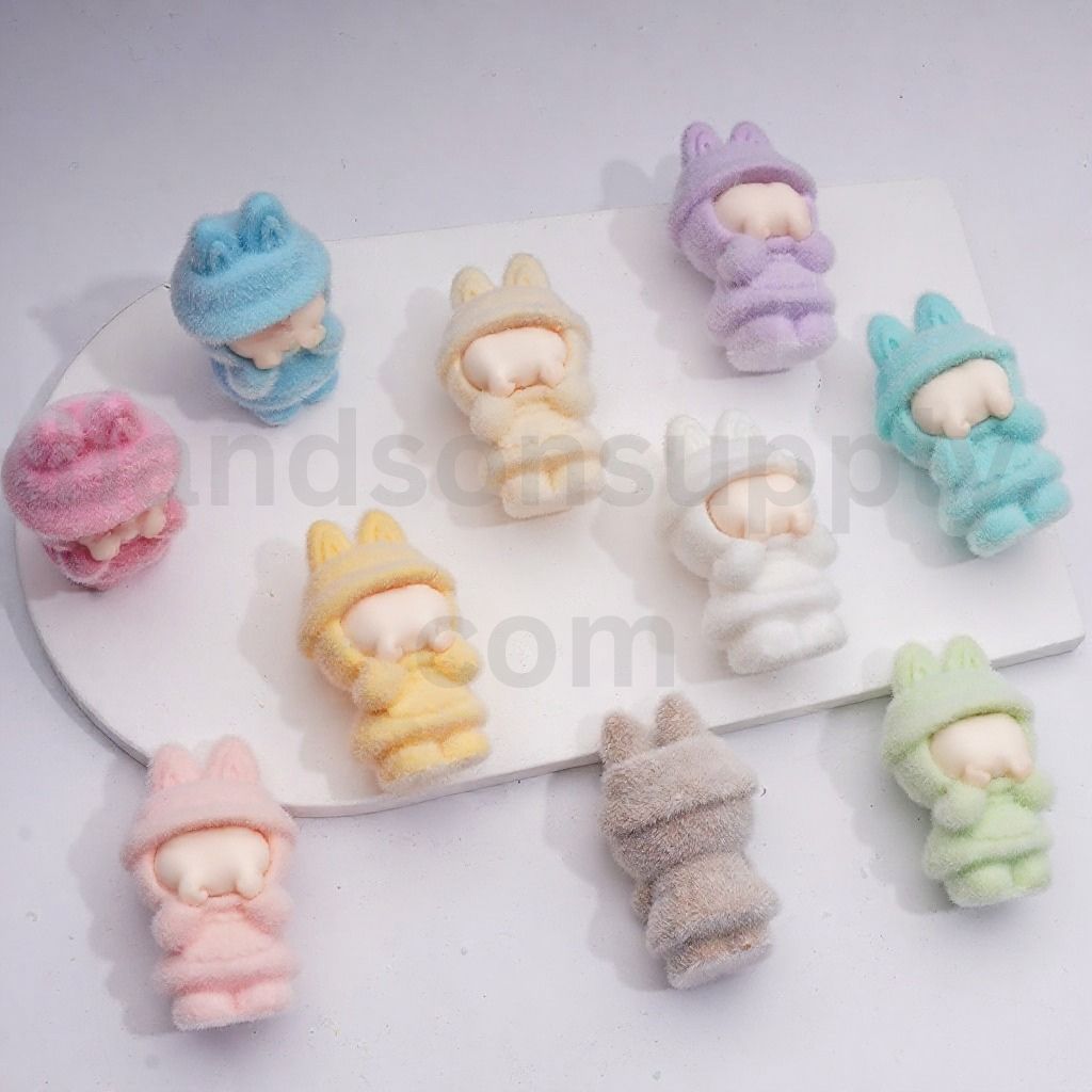 Cute Pendants Pen Topper Flocked Labub in a Dress Acrylic Beads Jewelry Accessories, 50*29MM, Random Mix