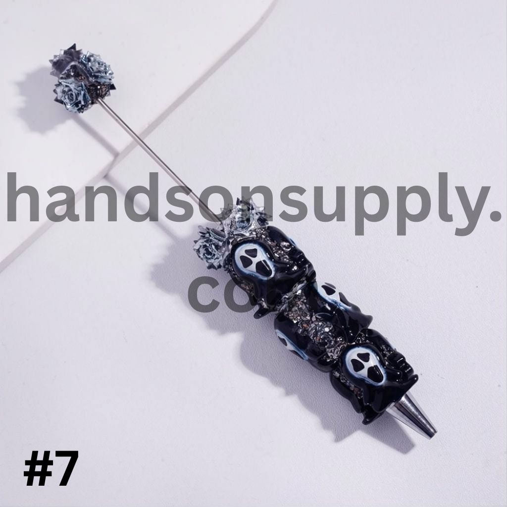 Funny Halloween Ghost Beadable Sugar Clay Pens Fully Covered with Glitter Rose Flowers and Broken Rhinestones