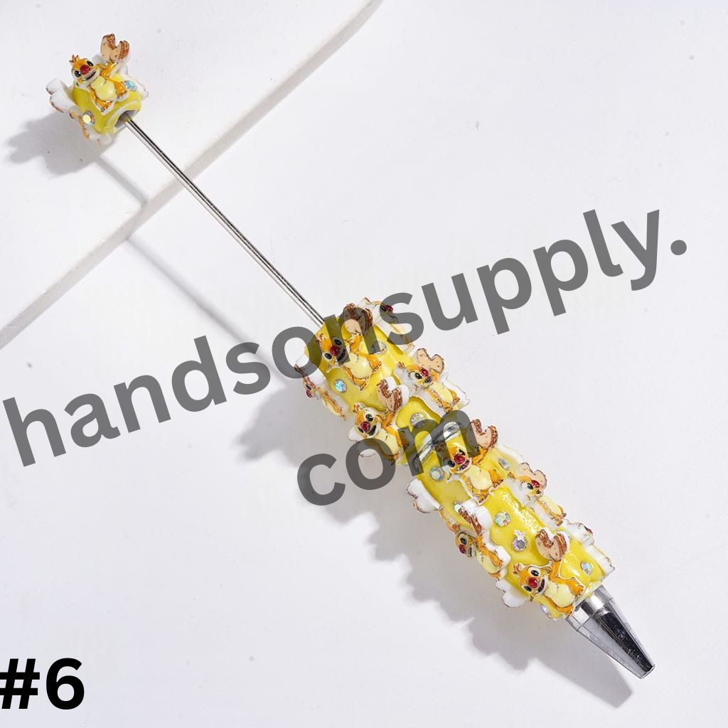 Cute Monster Character Series Design with Sparkling AB Rhinestones Beadable Clay Pens
