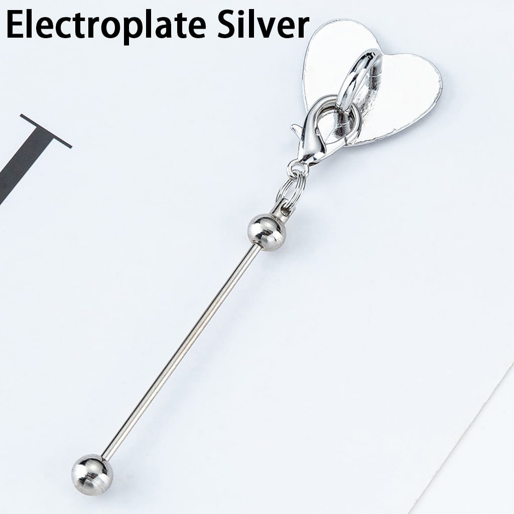 DIY Beadable Keychain Bar with Mini Lobster Clasp & Heart Accessories, 9.6*2.5CM