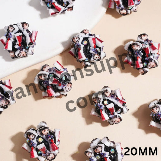 Mysterious Ghost Mother Girl Character with with Red & White Outfit & Sparkling AB Rhinestones Clay Beads, 20MM