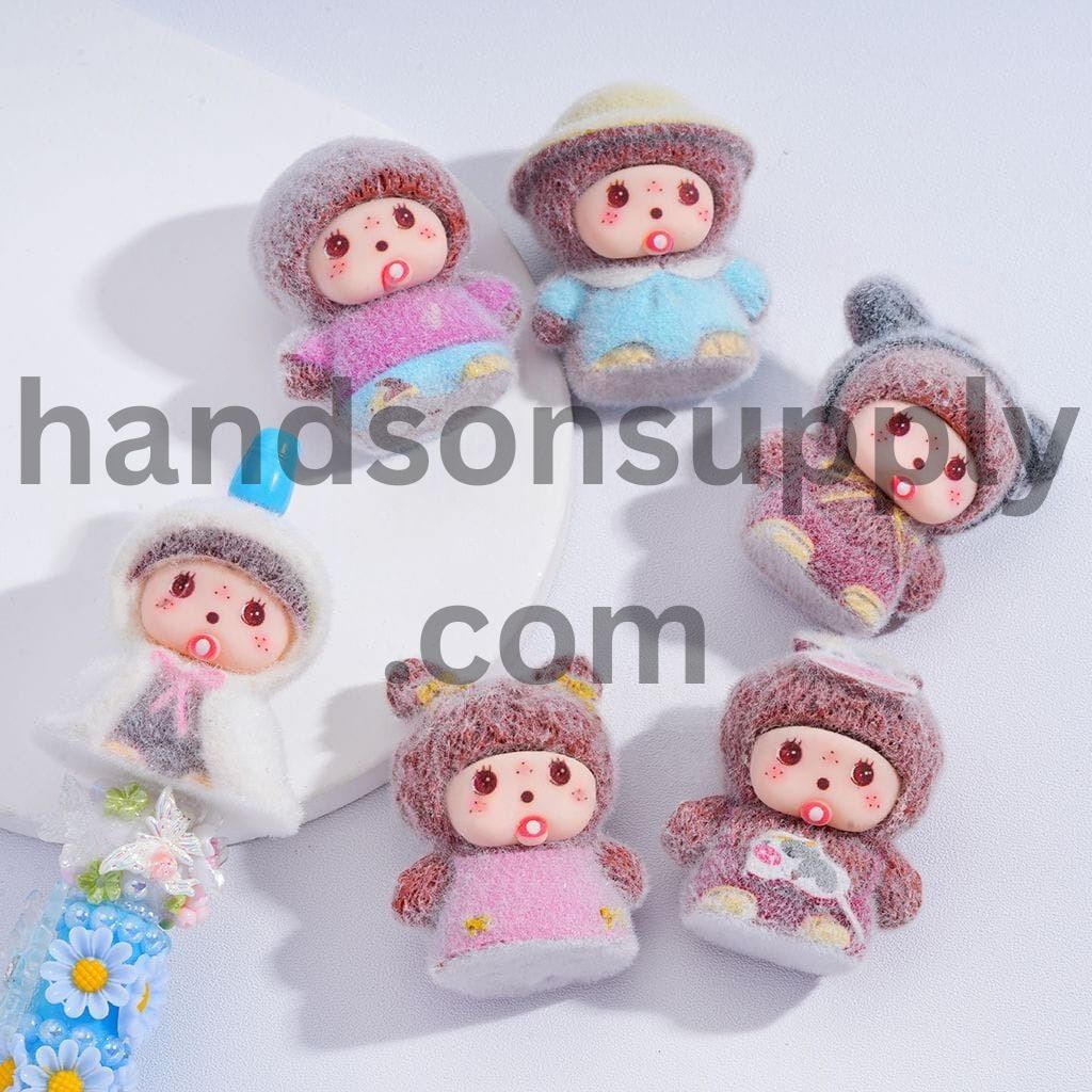 Cute Flocked Baby Monkey Doll for Pen Topper or Acrylic Figurine Beads, Pendants Jewelry Accessories, Random Mix (Please Read Description)
