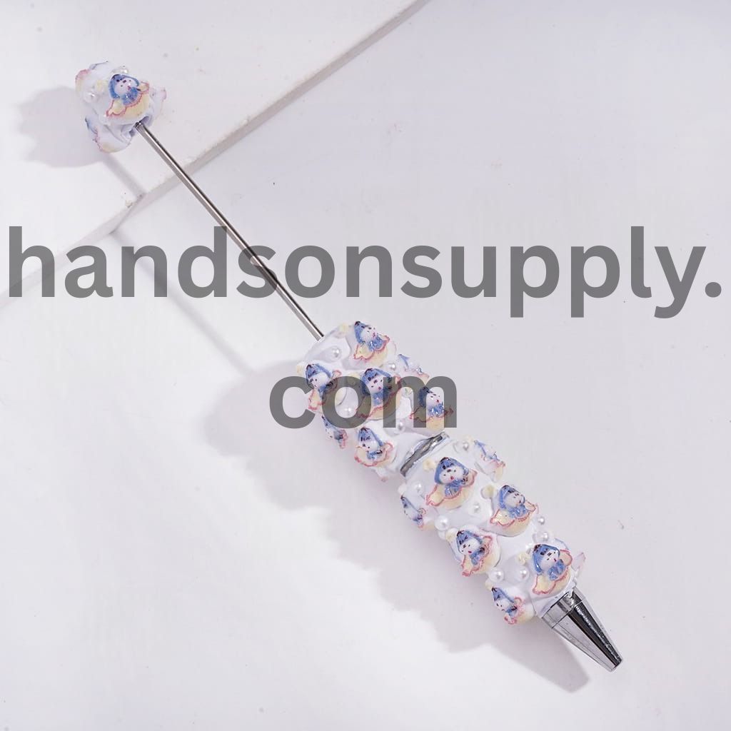 Cute Animation Animal Beadable Clay Pens with Sitting Umbrella Design and White Pearls