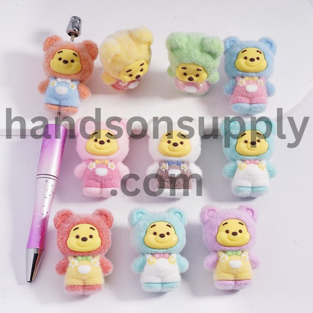 Cute Flocked Fluffy, Honey Bear Flocked or Pen Topper, Acrylic Beads Height 41MM