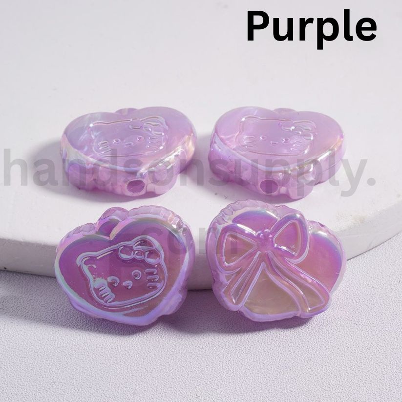 UV Coating Luminous Cute Heart with Cute Cat Character Multi-Color Bowknot Prints Acrylic Beads 18*23MM (Single Color is available for 200pcs(Whole Bag) Only)