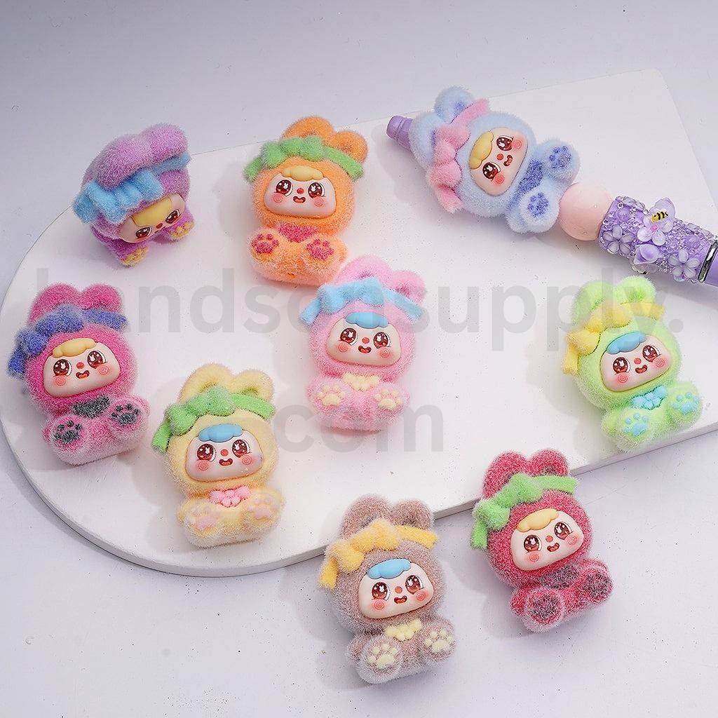 Cute Bowknots Pen Topper with Pendants Flocked Bunny Baby Jewelry Accessories, 50*29MM, Random Mix