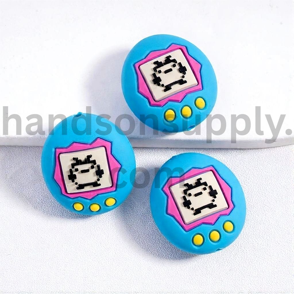 3D Cute Digital Pet Sky Blue & Magenta, Oval Shape Silicone Focal Beads Random Mix