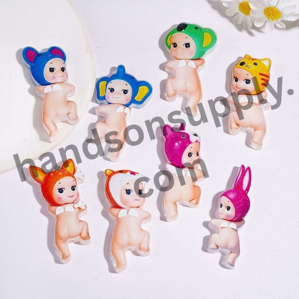 Adorable Japanese Baby Boy Wearing Diverse Animal Head Masks Acrylic Beads, Random Mix