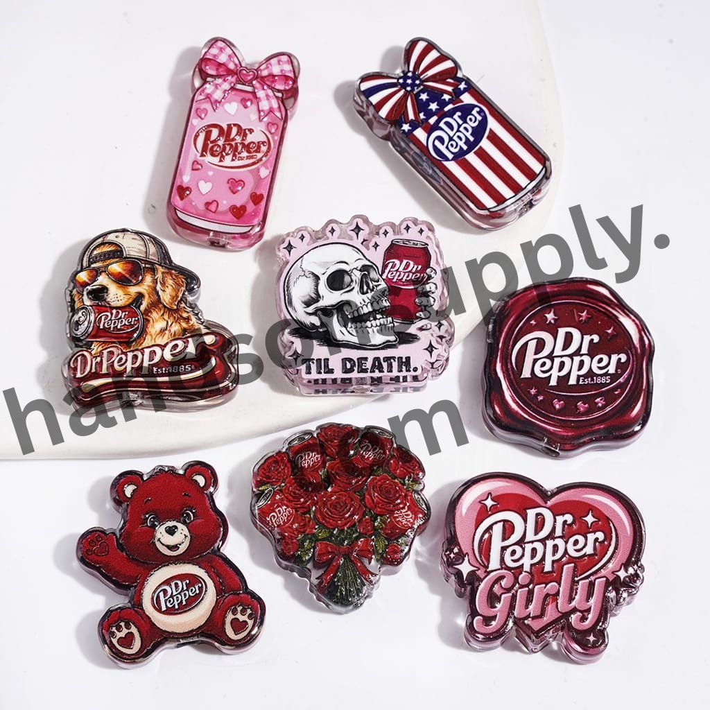 Colorful Famous Soft Drink and Beverage in Assorted Designs Semi-Clear Acrylic Beads, Random Mix