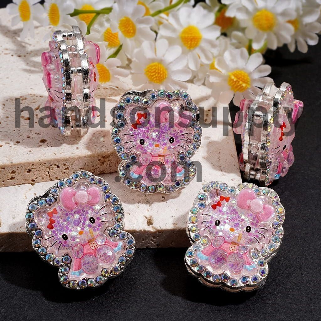 Cute Cat Character Design with Sparkling Glitter Sequins and AB Rhinestones, Silver Metal Beads