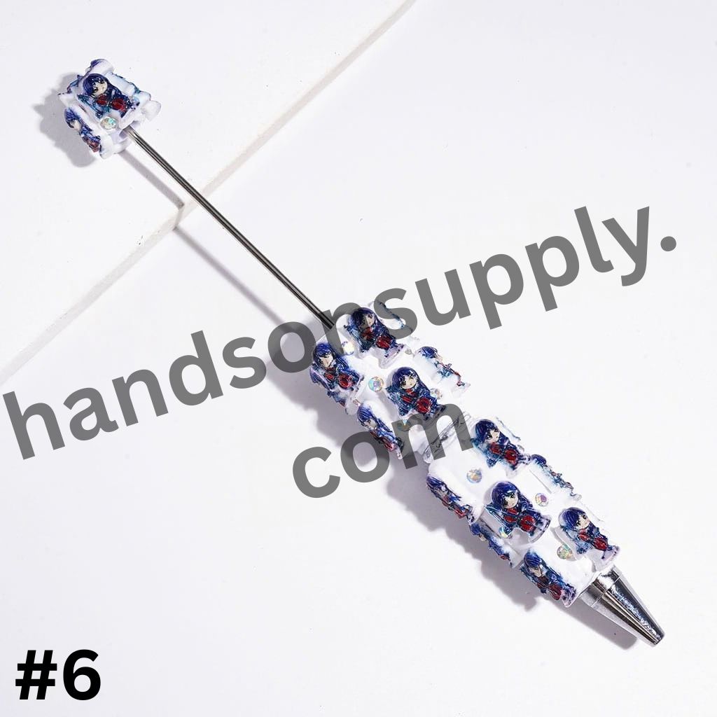 Spooky Iconic Horror Comedy Character American Transnatural Designs, Blue Series with Sparkling AB Rhinestones Beadable Clay Pens, Random Mix