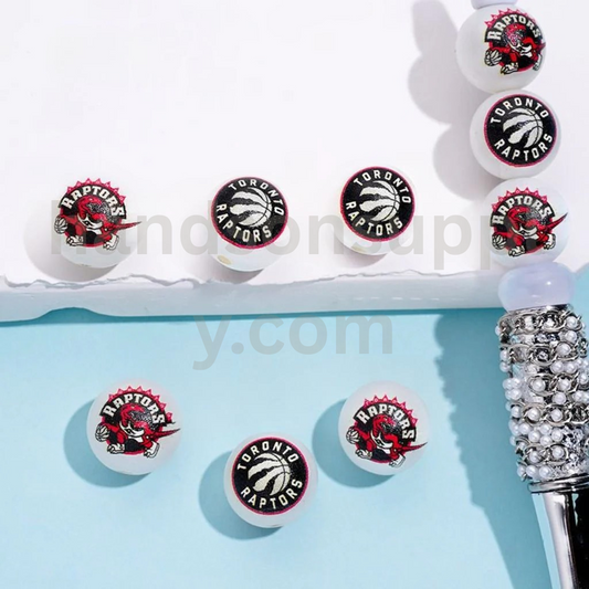 Toronto Rapto NB Sports Frosted Matt White Round USA Basketball Theme Acrylic Beads Random Mix 16MM