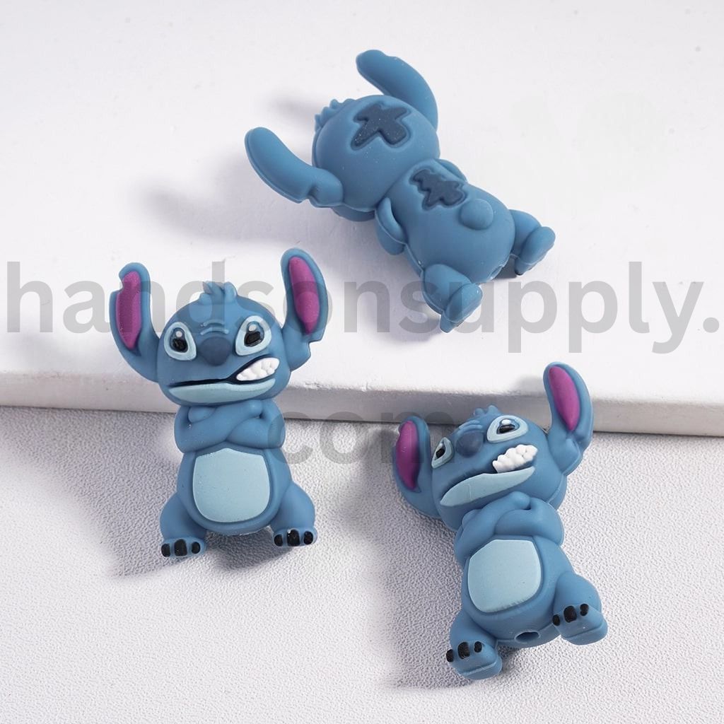 3D Cute Blue Monster Holding Book or Doll Silicone Focal Beads