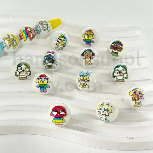 Cute Cartoon Character White Round 16MM UV Finish Acrylic Beads