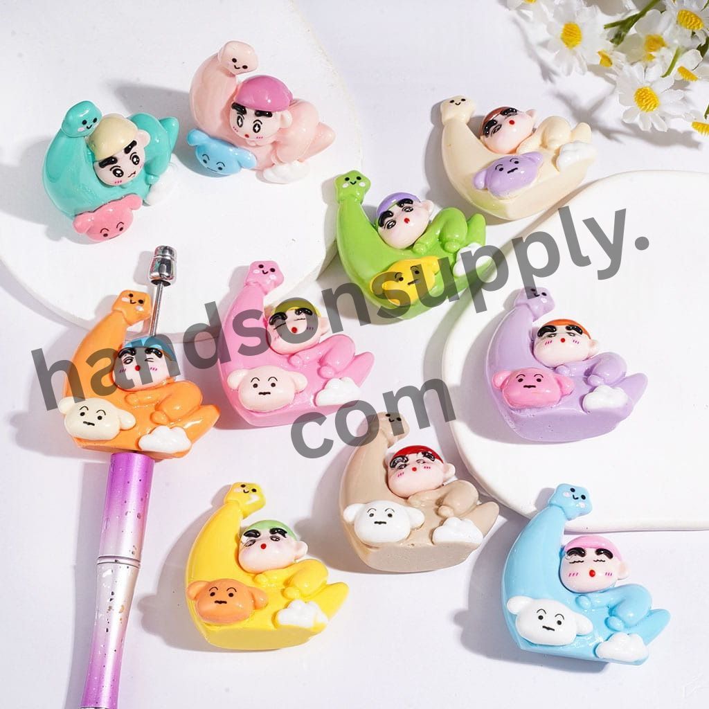 Cute Pink Piggy Japanese Character Acrylic Figurine for Beads and Pen Topper, Jewelry Accessories, Multi-Design Random Mix