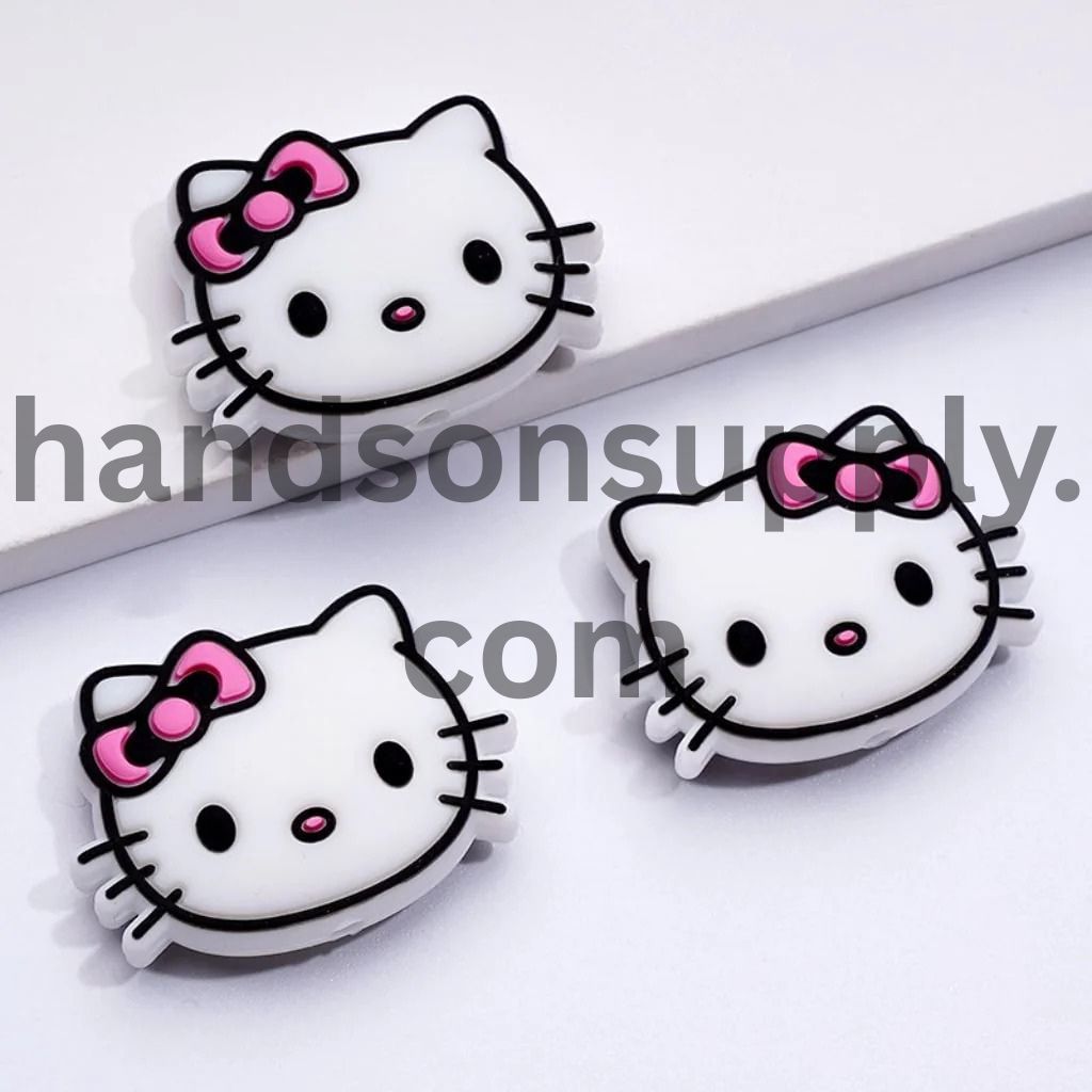 Cute Adorable Cat character Head with Bows Silicone Focal Beads
