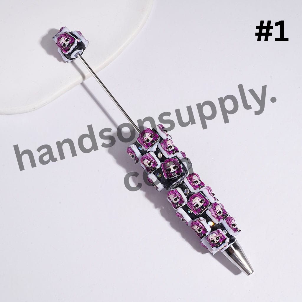 Cute Chibi Anime Girl & Boy Band Character Diverse Hair Colors, AB Rhinestones Beadable Pens, Multi Colors Random Mix