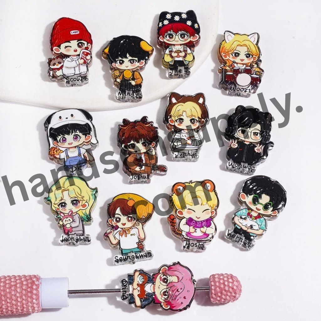 Trendy Korean Boy Group Member Cartoon Image Style & Name Acrylic Beads, Random Mix
