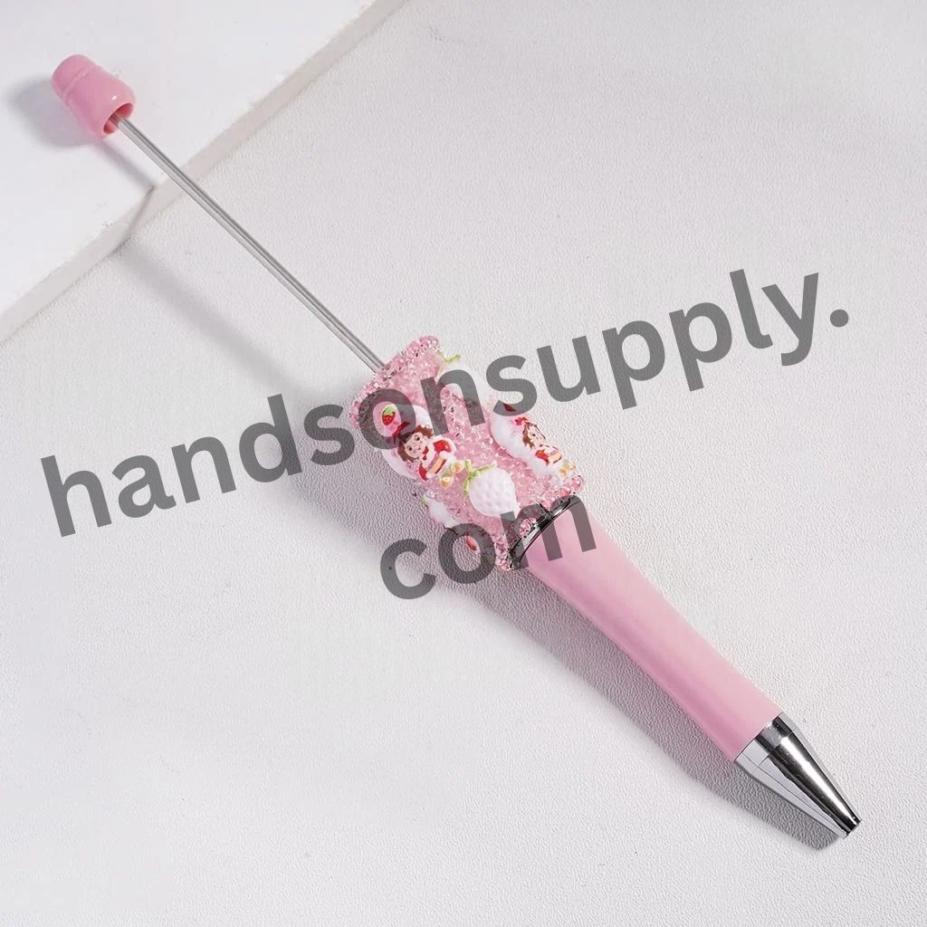 Cute Strawberry Girl Series, Pink Pearls Chains Sugar Beadable Pen and Clear Rhinestones