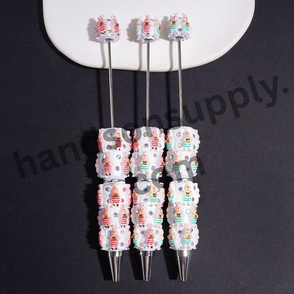Adorable Rabbit Character Wearing Prison Outfit with Sparkling AB Rhinestone, Beadable Clay Pens, Multicolor