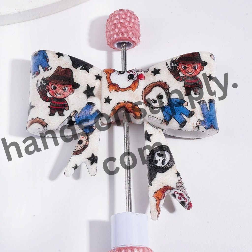 UV Printed Spooky Horror Character Design Soft Bowtie Shape Silicone Focal Beads, 53*59MM