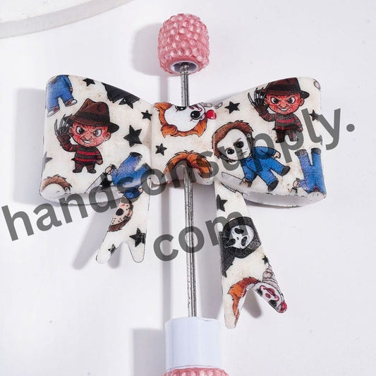 UV Printed Spooky Horror Character Design Soft Bowtie Shape Silicone Focal Beads, 53*59MM