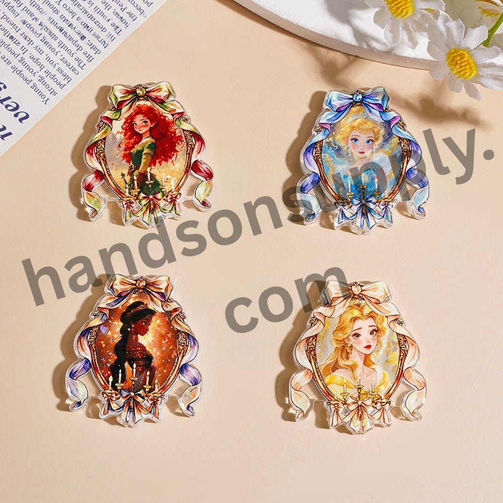 Cute Princess Character Series with Mirror-Shaped, Bowtie & Candle Designs Acrylic Beads, 35*32MM, Random Mix