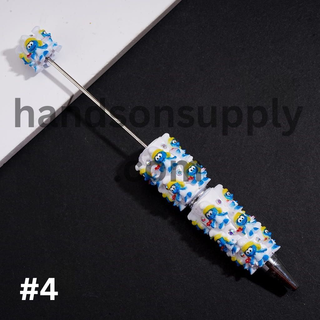 Adorable Blue Elf Cartoon Character Character Series with Sparkling AB Rhinestones on White Base Beadable Clay Pens