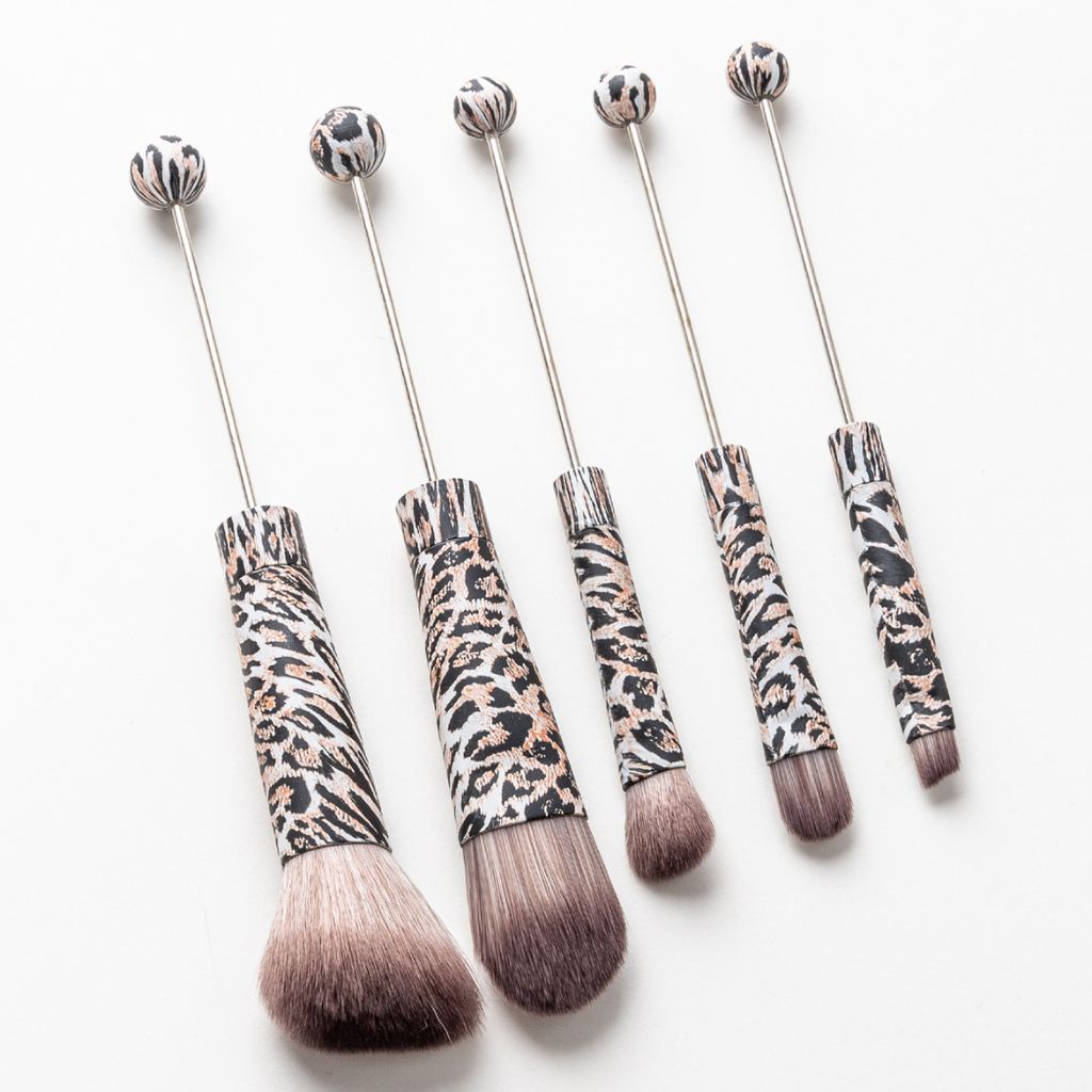 Jaguar Leopard Cow Printed Metal Beadable Makeup Brushes (1 Set = 5 pieces)