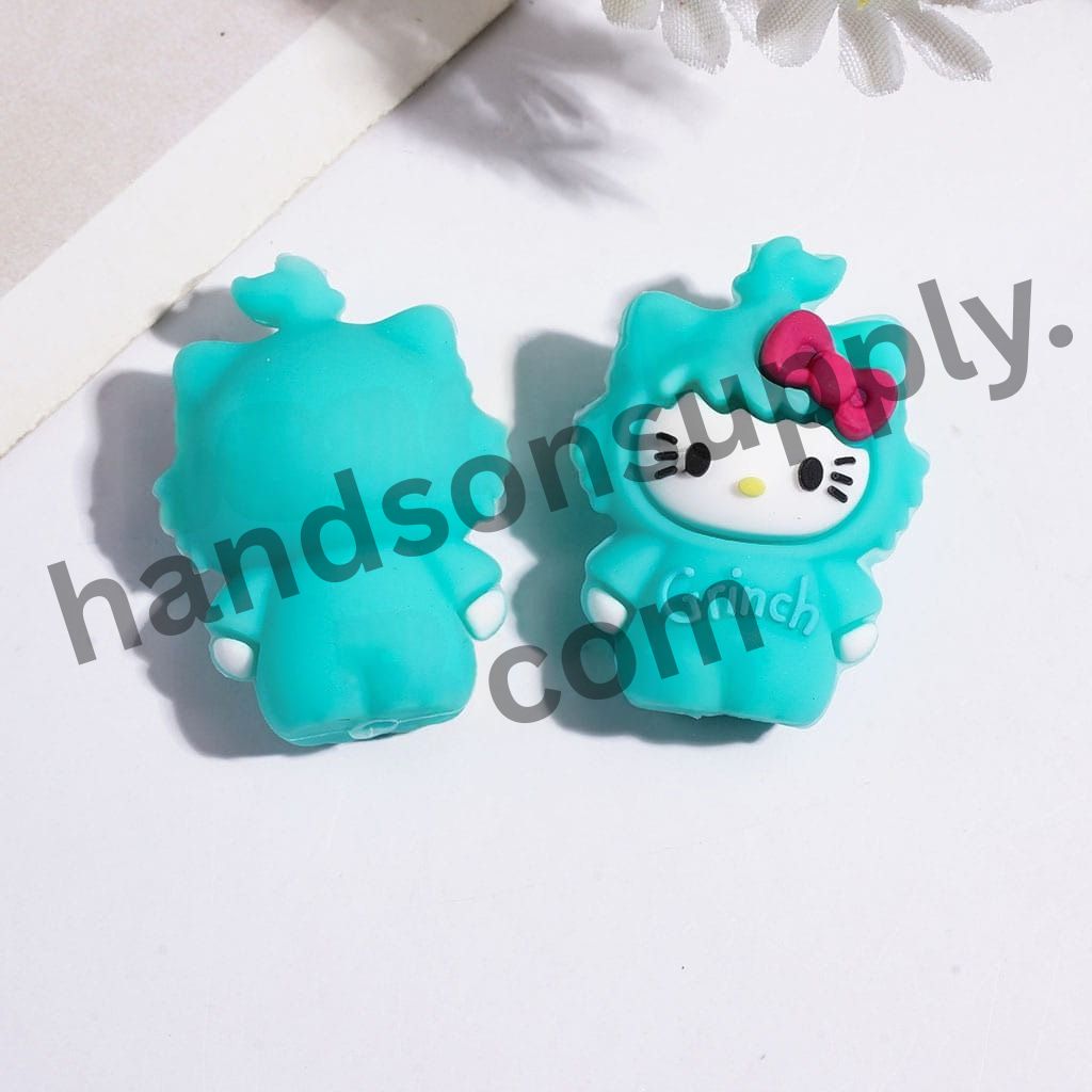 3D Adorable Cat Character in Multi-Color Bowtie and Outfit Silicone Focal Beads, 20*28MM