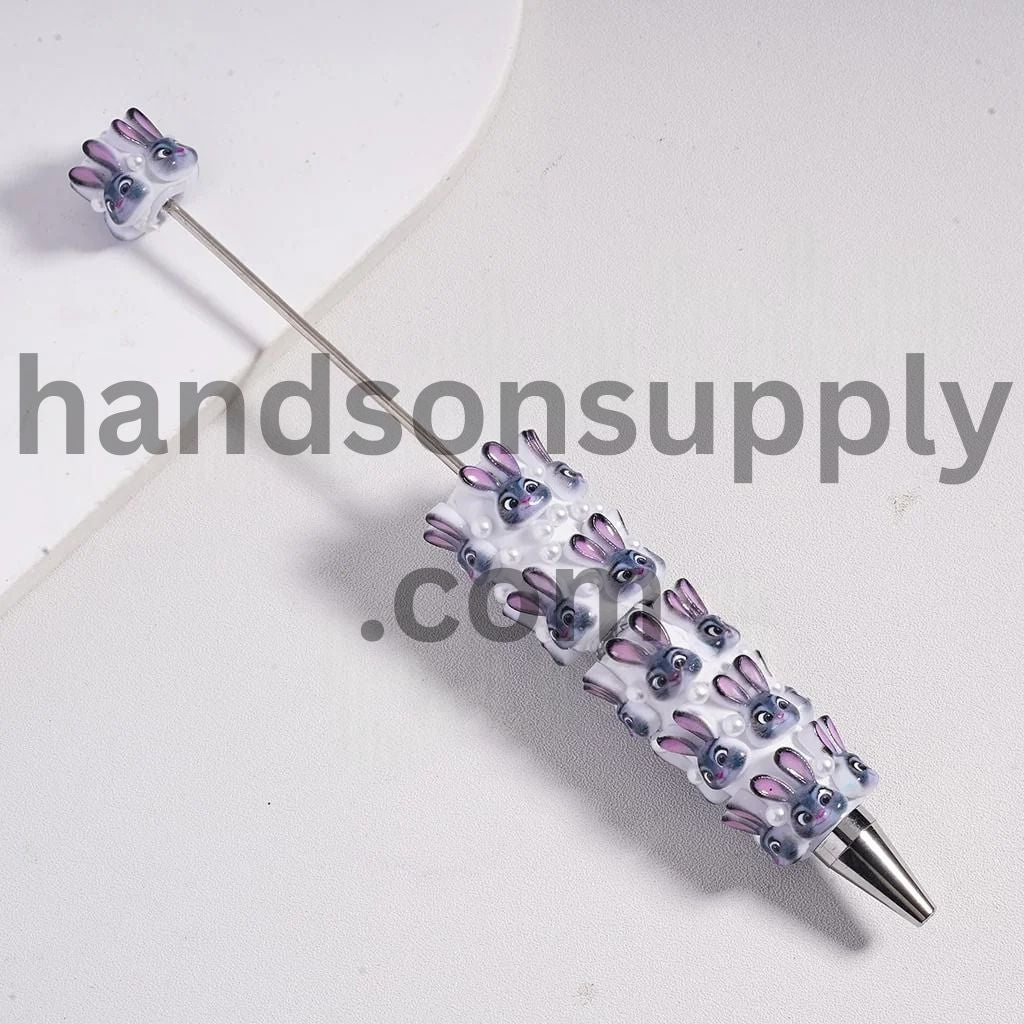 Bunny and Fox Faces in Crazy Animal City Series White Pearls Beadable Clay Pens Random Mix