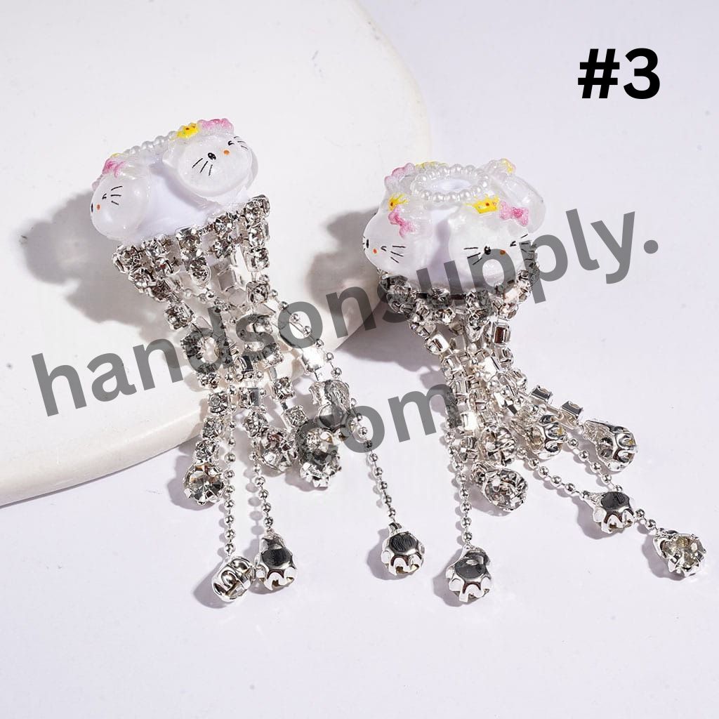 Adorable Character Decorations, Clear Rhinestone Tassel Chains & White Pearl Loop, Handcrafted Acrylic Beads, Random Mix