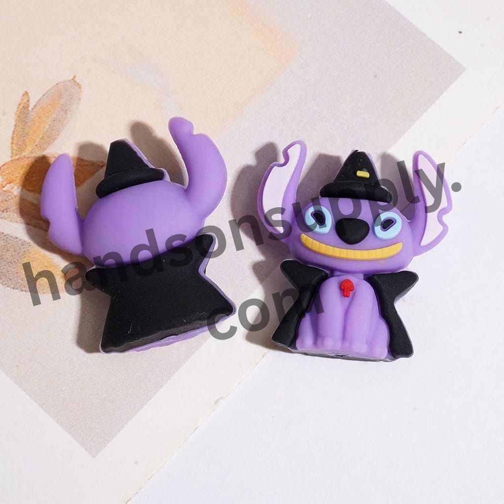 3D Cute Monster Character with Wizard Hat and Horror Face, Halloween Theme Stitch Vampire Silicone Focal Beads