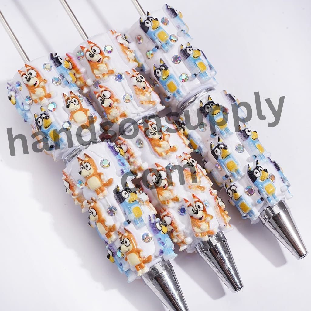 Adorable Blue Dog Character Series with Sparkling AB Rhinestones Beadable Clay Pens