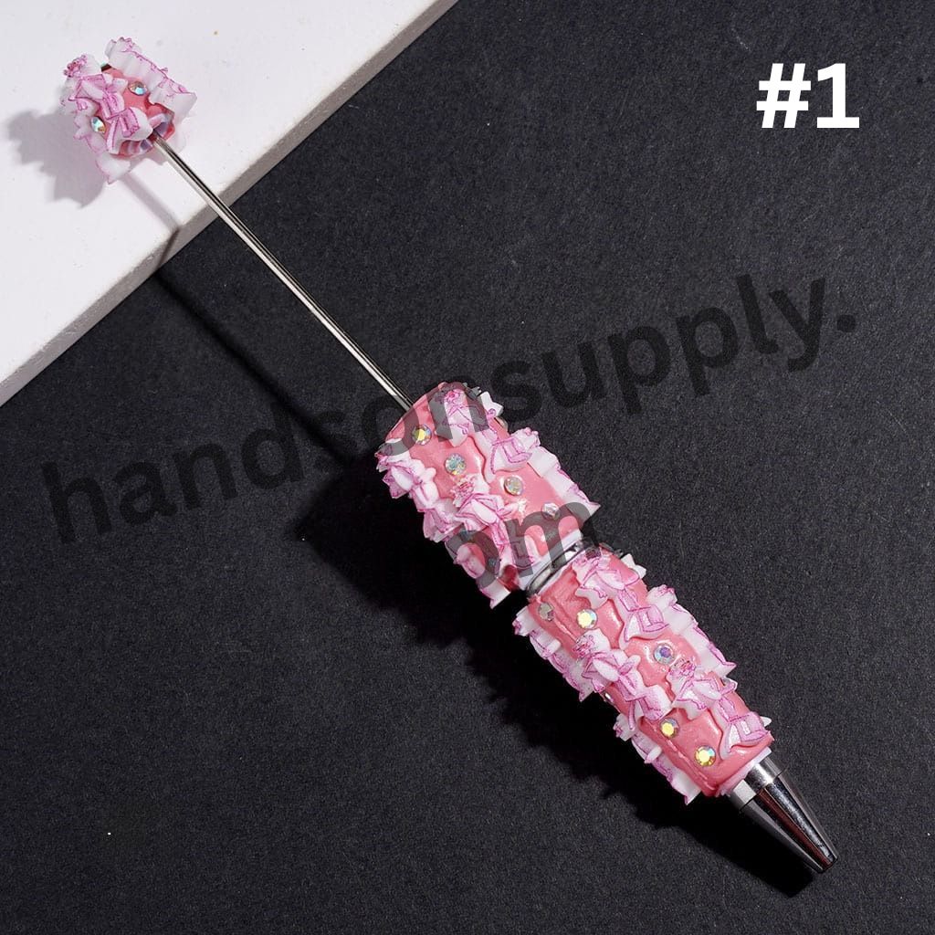 Pink Leopard Series Beadable Clay Pens with AB Rhinestone