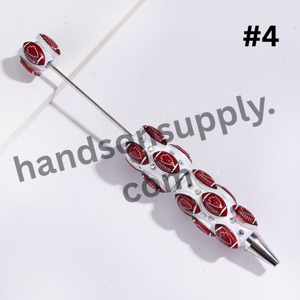 American Football Theme Beadable Clay Pen with AB Rhinestones, None Color, Random Mix