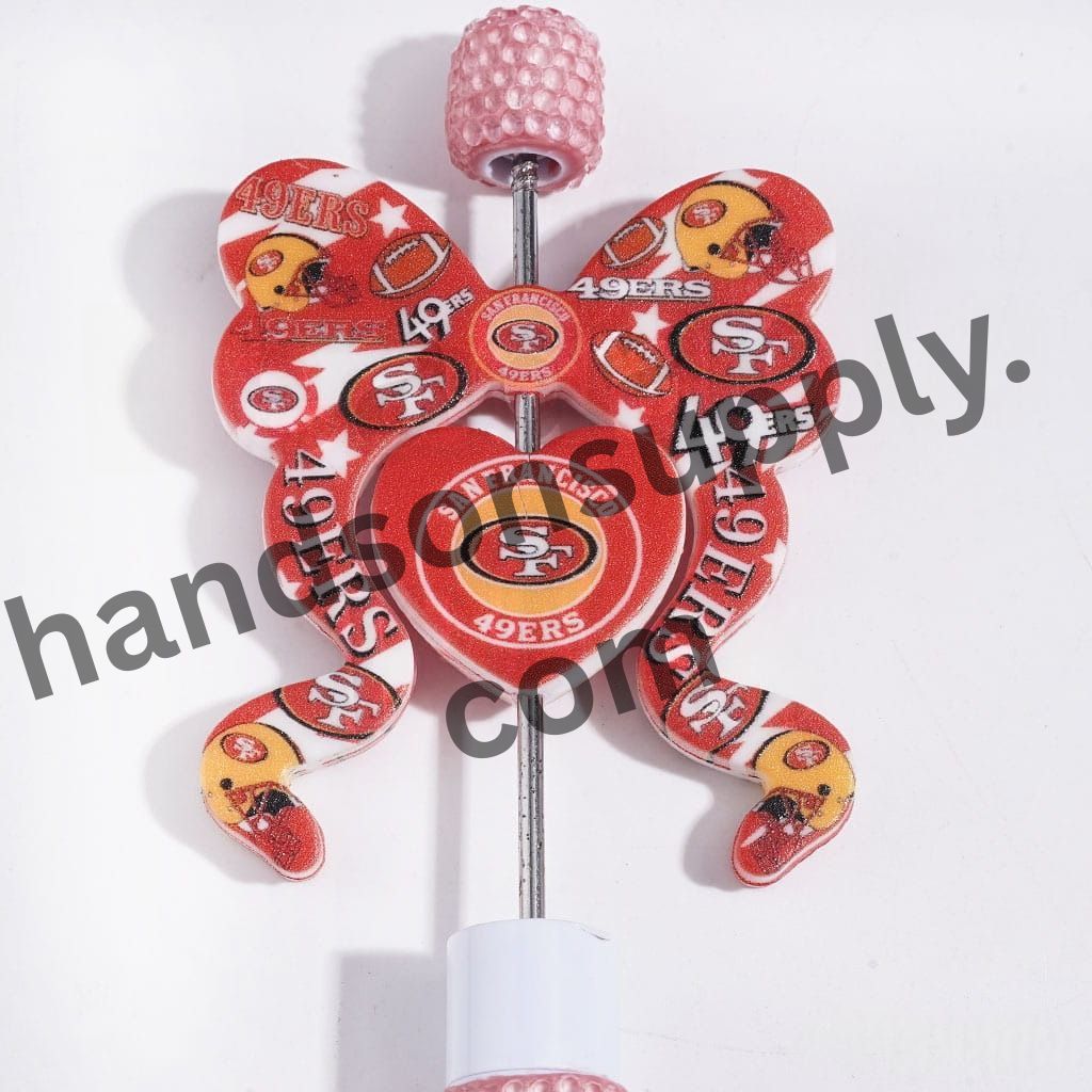 San Francisco American Football Team Design Heart and Bowtie-Shaped Silicone Focal Beads, 44*52MM