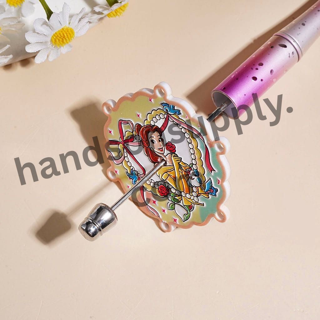 Classic Beautiful Princess Character with Wavy-Edged Flat Round Shape Acrylic Beads & Pendants, 51*51MM, Variant Designs, Random Mix