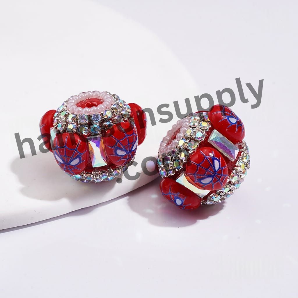 Superhero Character Handmade Acrylic Beads with Clear Rhinestone Chain & AB Crystal Spacer, 22MM, Multi Colors Random Mix