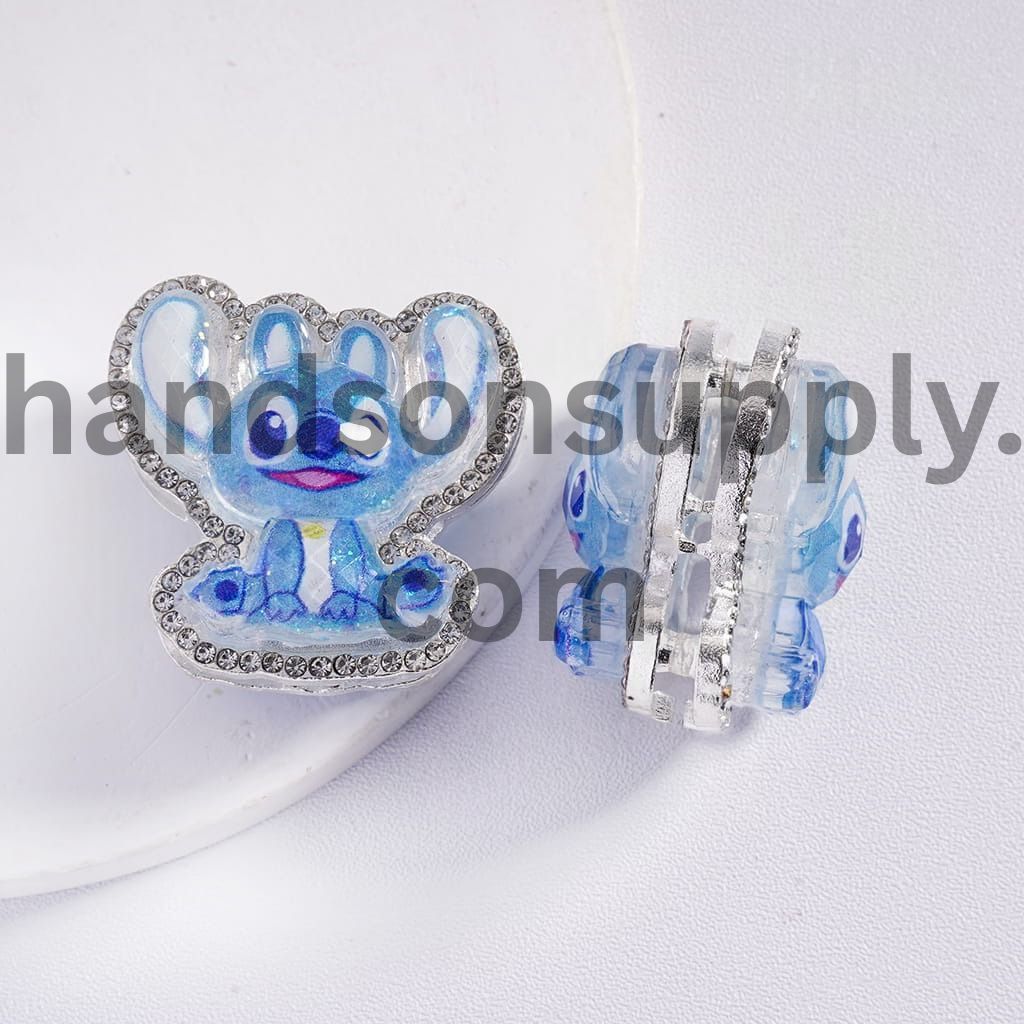 Silver Color Metal Beads with Glittery Pink and Blue Monster Series Clear Rhinestones, 30*31MM