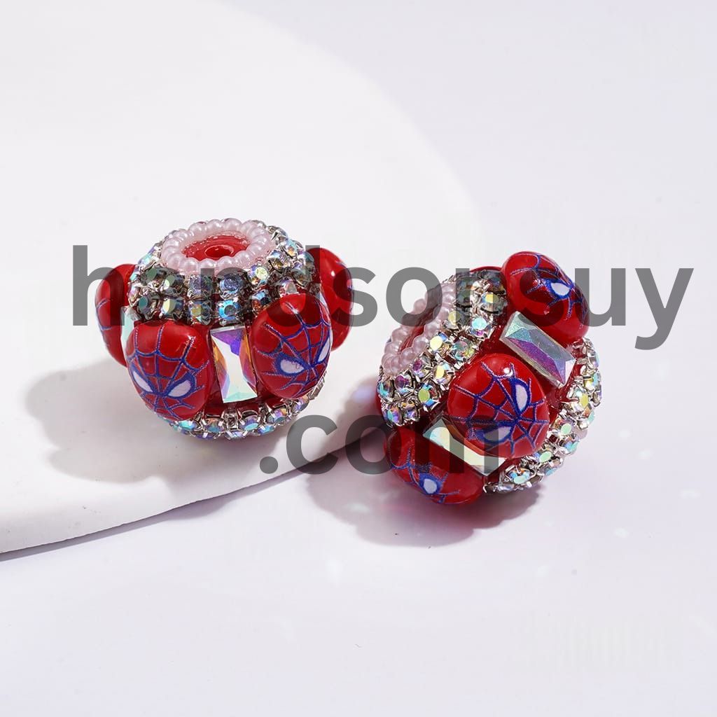 Superhero Character Handmade Acrylic Beads with Clear Rhinestone Chain & AB Crystal Spacer, 22MM, Multi Colors Random Mix